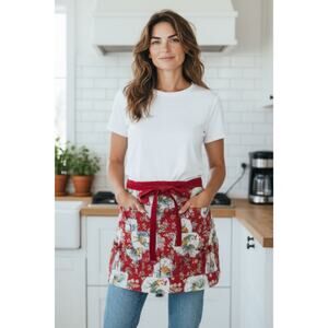 Handmade reversible cotton apron egg collector egg apron farmhouse rooster print